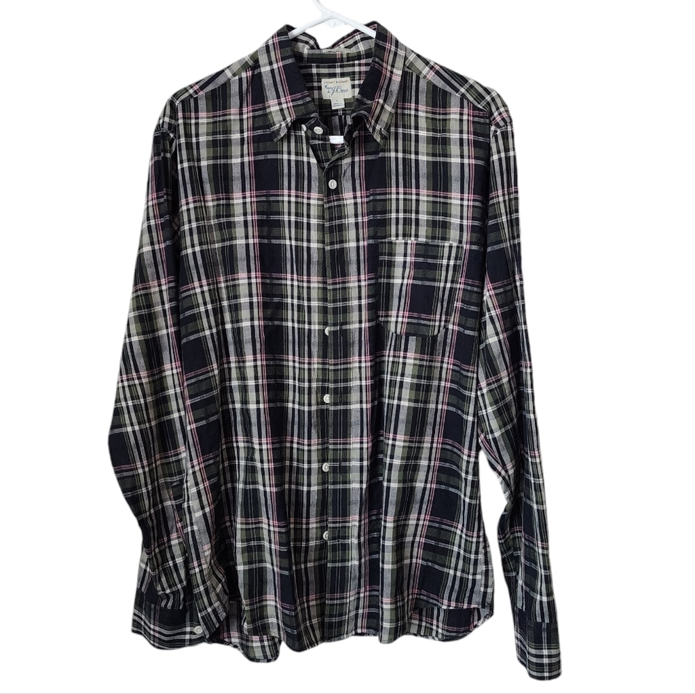 J.CREW Slim Indian madras Button down lightweight shirt in plaid size L‎